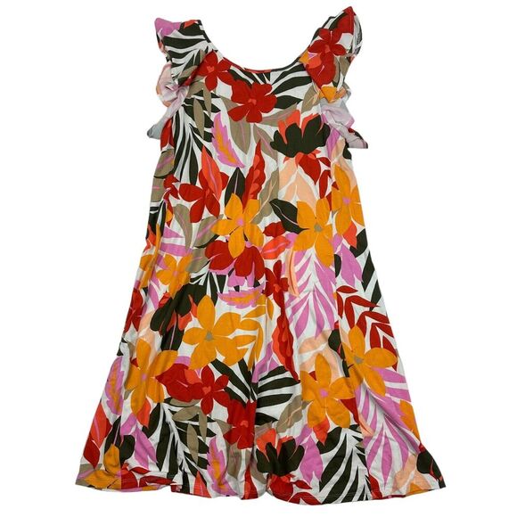 LOFT Multicolor Floral Ruffle A-Line Dress Sleeveless Flutter Sleeve Sz XS - Picture 1 of 10